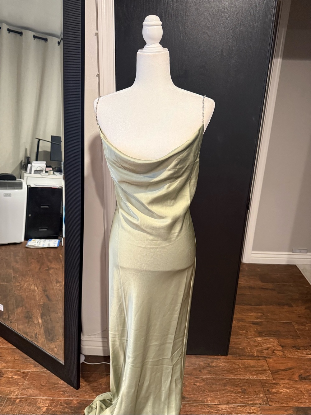 Fashion Nova Satin Cowl Slip Dress in Sage